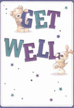 Overflowing with cheerful optimism and comforting sentiments, this illustrated get well card reflects the heart of De Beauvoir Town-uplifting, sincere, and neighbourly. Two endearing companions-a teddy bear with fuzzy, huggable fur and a puppy with floppy velvet ears-interact joyfully with the oversized 'Get Well' typography. Their playful postures, rendered in soft shades of brown and gold against an airy cream background, evoke the gentle touch of a comforting hand-written card paired with a bouquet from a local Englefield Road florist. Rich indigo and teal letters stand out vibrantly, their bold shapes hinting at hope and renewal. All around, clusters of gleaming stars in blues and purples scatter across the scene, infusing the space with an atmosphere of whimsy and possibility, much like the renewal found blossoming in nearby de Beauvoir Square gardens each spring. The soft tactile details-the bear's fur and the pup's eager paws-are so inviting, they seem almost tangible. Altogether, the card radiates a sense of affection and reassurance, making it the perfect companion for a bouquet meant to comfort and uplift someone recovering in our beloved North London neighbourhood.
